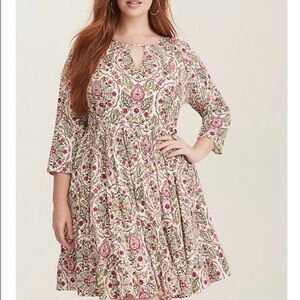 torrid Pink and Green Paisley Fit & Flare Dress